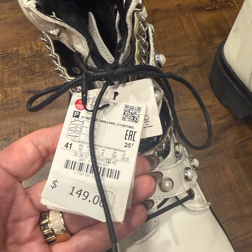 Zara White Studded Combat Boots / 41 - Picture 4 of 5